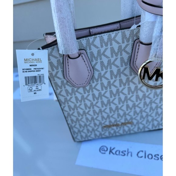 Michael Kors Mercer Crossbody Bag Extra Small MK Signature Powder Blush - Picture 7 of 9